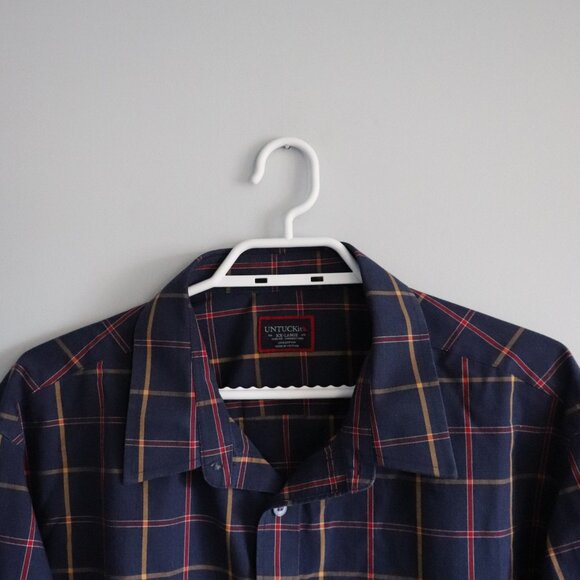 UNTUCKit Men's Navy XXL Georgio Plaid Slim Fit Cotton Button Down Collared Shirt - Picture 4 of 15